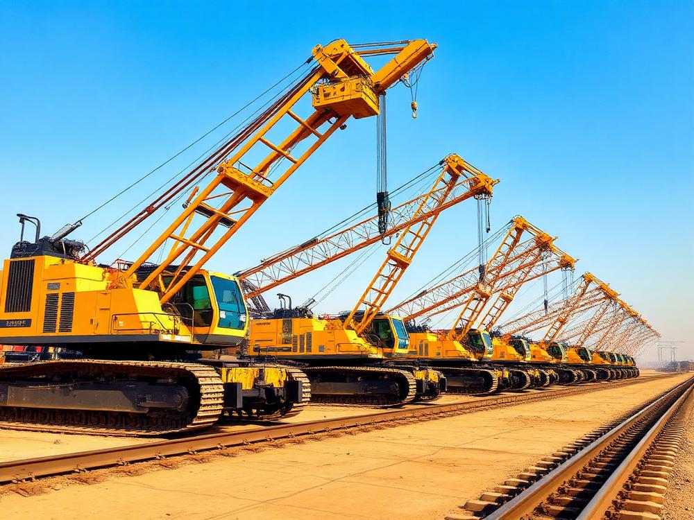 Heavy crawler 500 metric ton crane fleet on a construction site