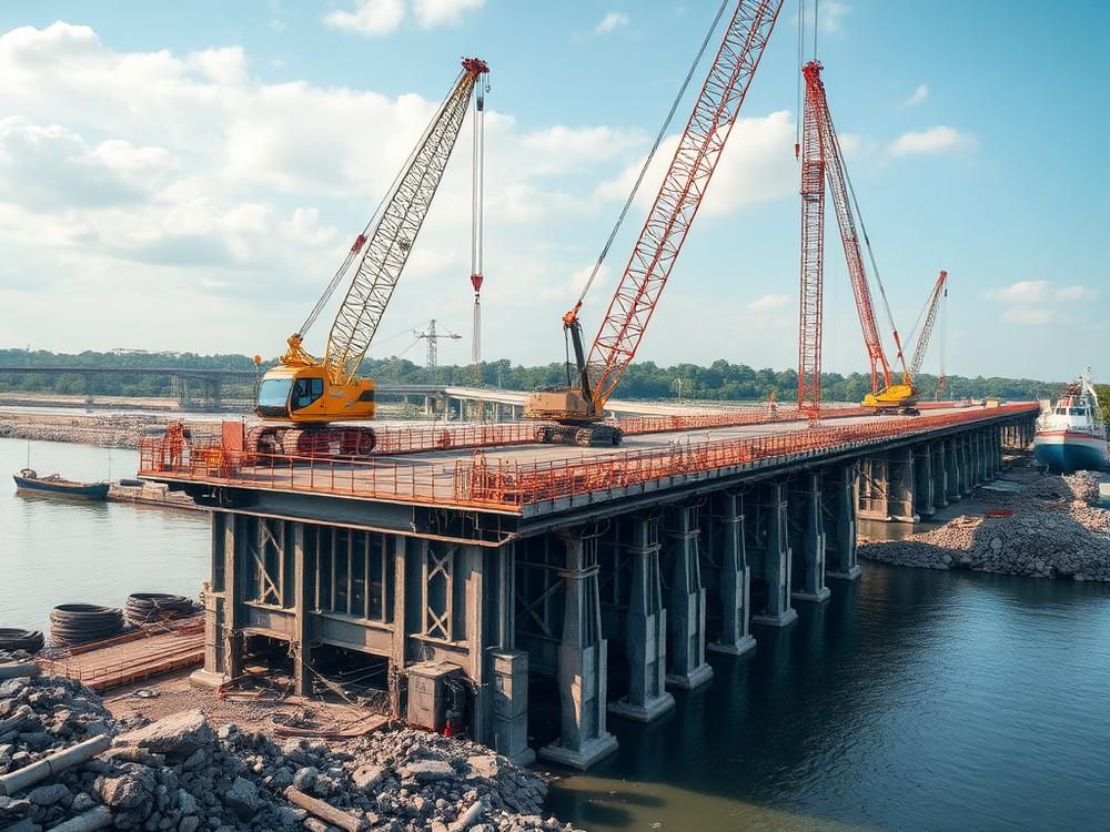Well foundation and substructure works at a river crossing